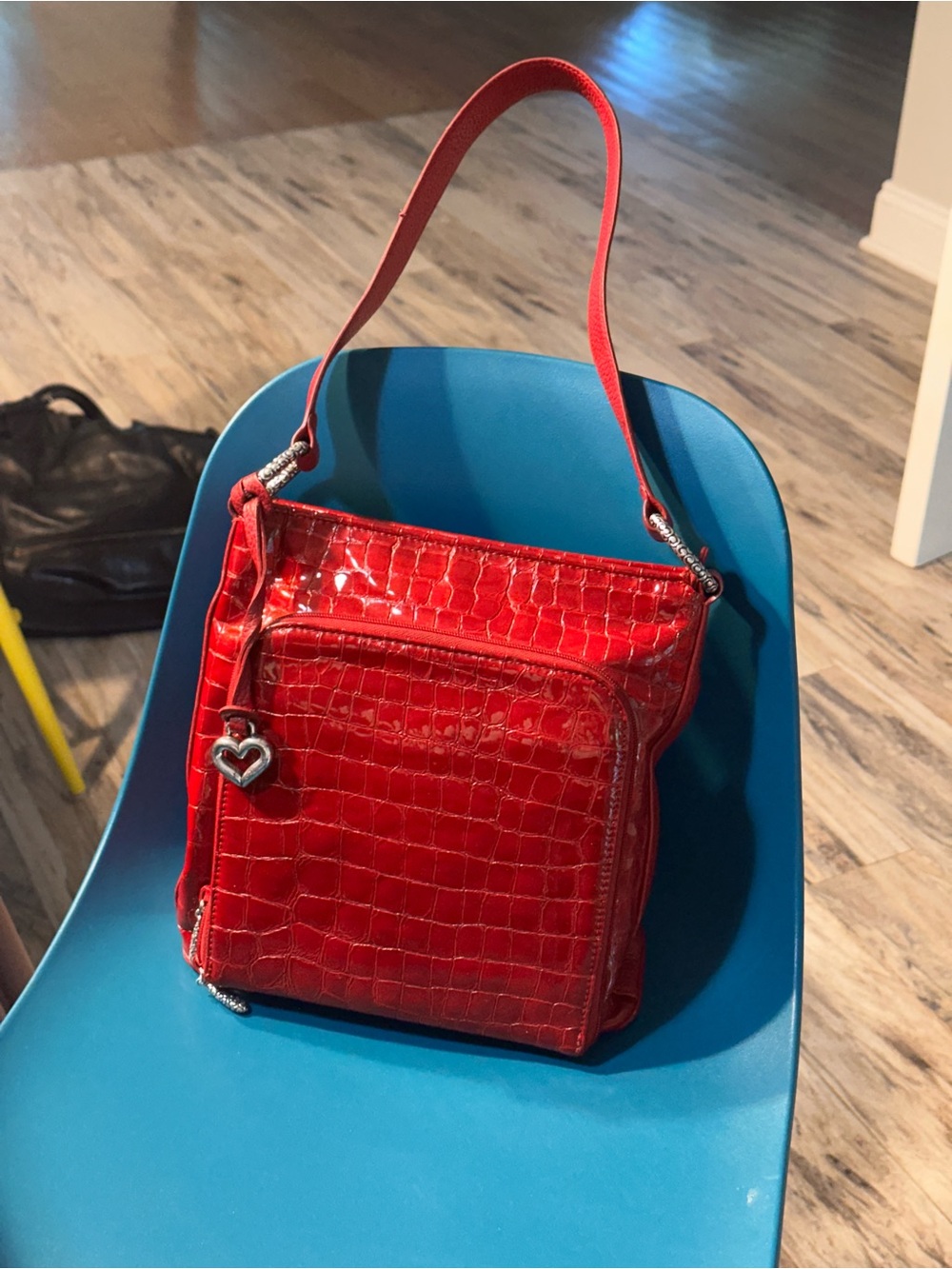 Brighton Red Croc-Embossed Shoulder Bag with Heart Charm